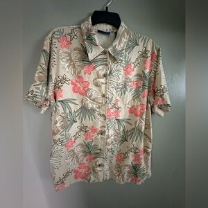 Karen Scott Linen blend Tropical Shirt floral Hawaiian print size large